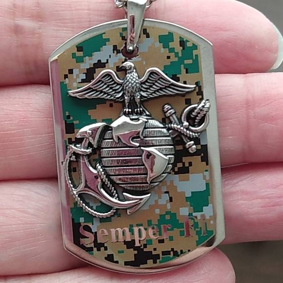 Semper Fi USMC Marines Chain and Dog Tag Unisex - Picture 12 of 16